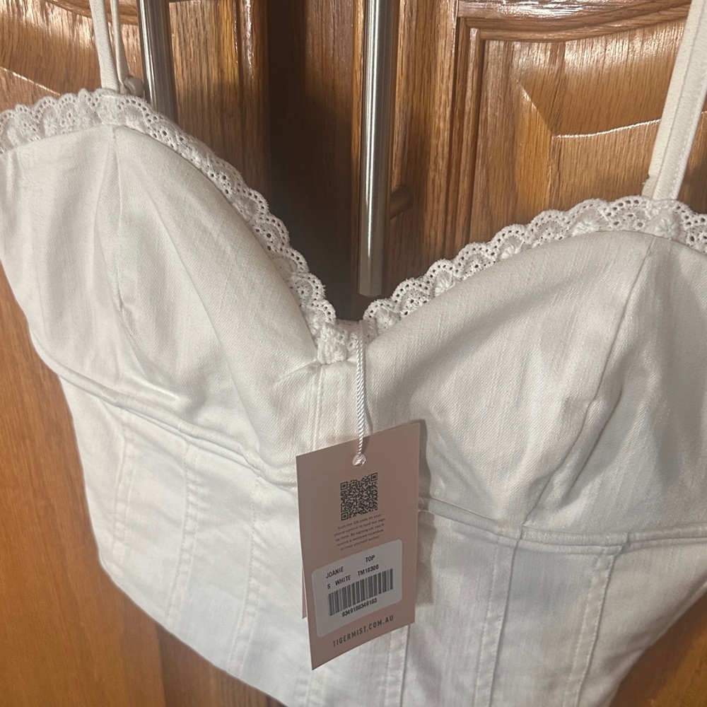 Tiger Mist Brand New White Lace Trim Bustier Crop Top Size Small - Picture 3 of 8